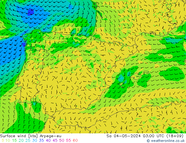 Wind 10 m Arpege-eu za 04.05.2024 03 UTC