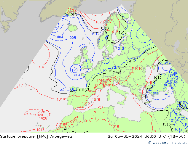 Atmosférický tlak Arpege-eu Ne 05.05.2024 06 UTC