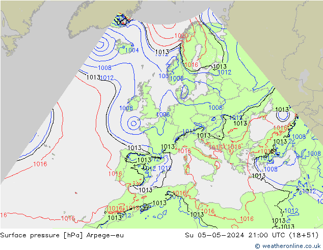 Surface pressure Arpege-eu Su 05.05.2024 21 UTC