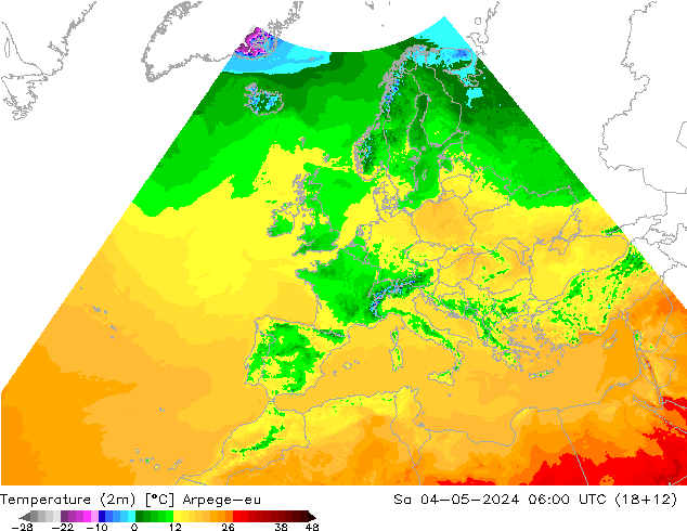 Temperature (2m) Arpege-eu Sa 04.05.2024 06 UTC