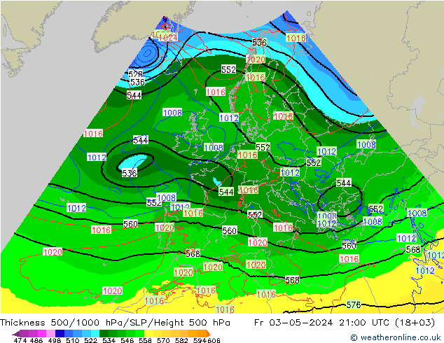 Schichtdicke 500-1000 hPa Arpege-eu Fr 03.05.2024 21 UTC