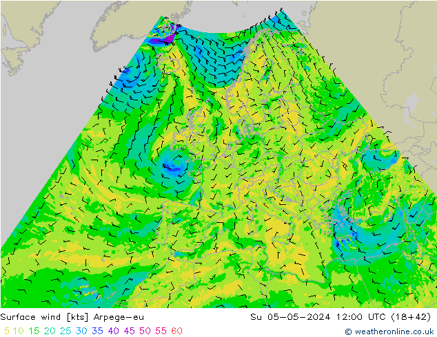 Surface wind Arpege-eu Su 05.05.2024 12 UTC