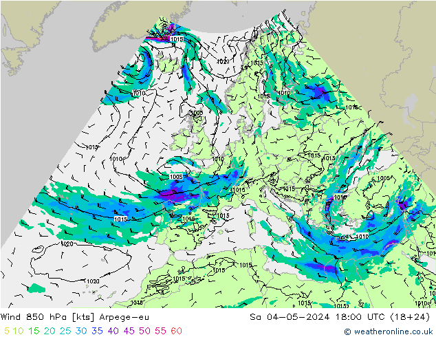 Wind 850 hPa Arpege-eu Sa 04.05.2024 18 UTC