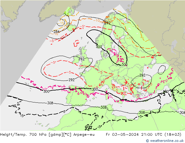 Height/Temp. 700 hPa Arpege-eu Fr 03.05.2024 21 UTC