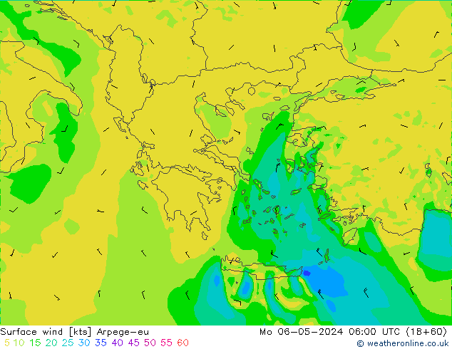 wiatr 10 m Arpege-eu pon. 06.05.2024 06 UTC