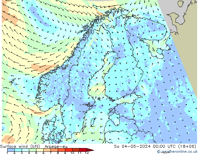 Surface wind (bft) Arpege-eu Sa 04.05.2024 00 UTC