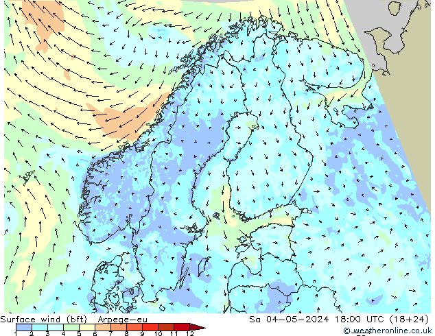 ве�Bе�@ 10 m (bft) Arpege-eu сб 04.05.2024 18 UTC
