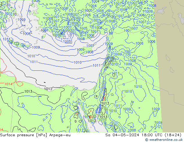 Presión superficial Arpege-eu sáb 04.05.2024 18 UTC