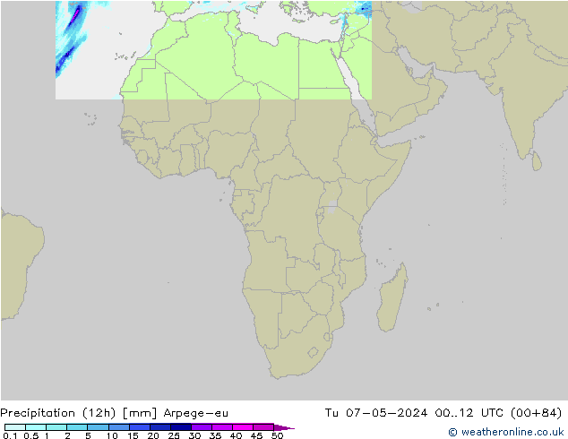 Yağış (12h) Arpege-eu Sa 07.05.2024 12 UTC