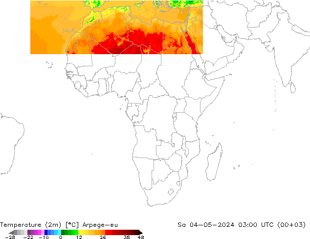 température (2m) Arpege-eu sam 04.05.2024 03 UTC