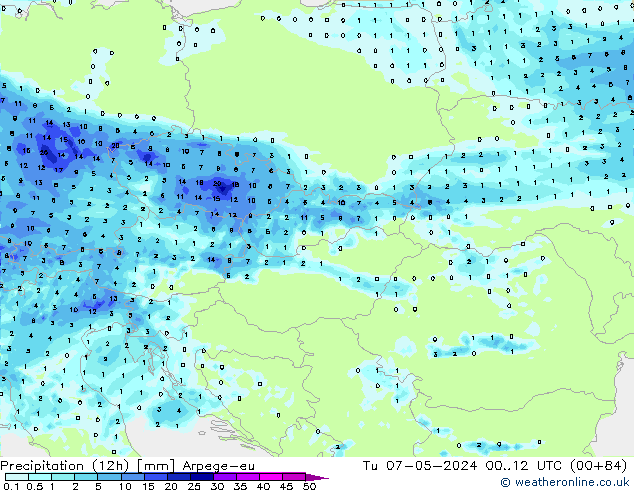 Precipitation (12h) Arpege-eu Tu 07.05.2024 12 UTC