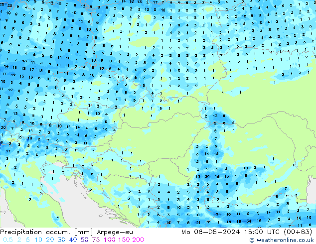 Totale neerslag Arpege-eu ma 06.05.2024 15 UTC