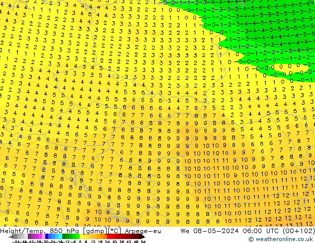 Height/Temp. 850 гПа Arpege-eu ср 08.05.2024 06 UTC