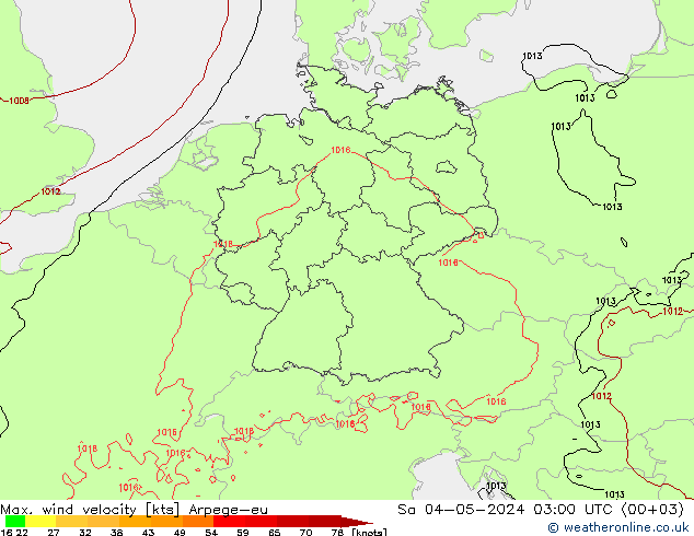 Max. wind velocity Arpege-eu sáb 04.05.2024 03 UTC