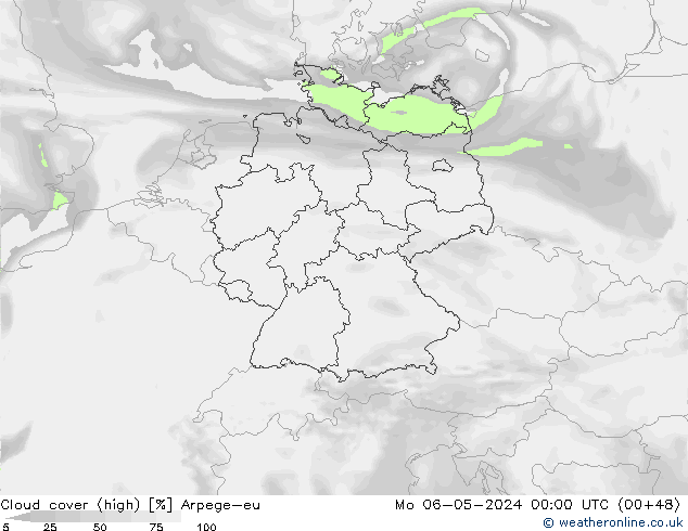Cloud cover (high) Arpege-eu Mo 06.05.2024 00 UTC