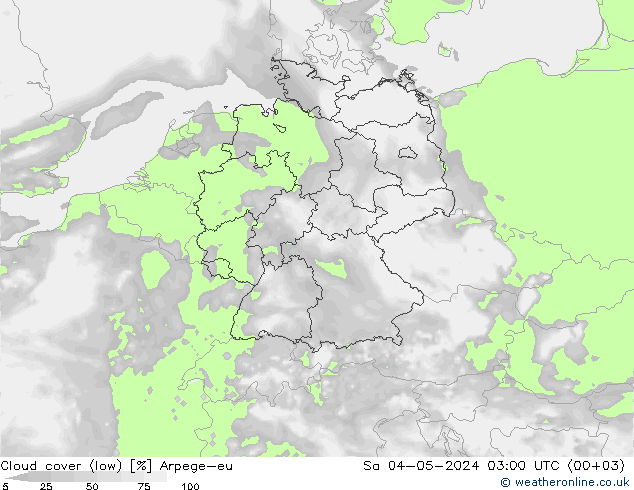 Cloud cover (low) Arpege-eu Sa 04.05.2024 03 UTC