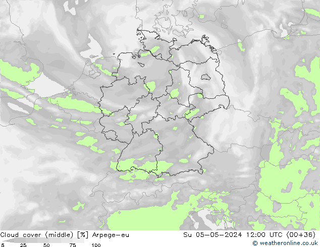 Cloud cover (middle) Arpege-eu Su 05.05.2024 12 UTC