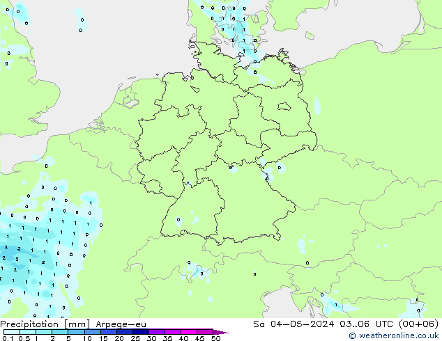 Srážky Arpege-eu So 04.05.2024 06 UTC
