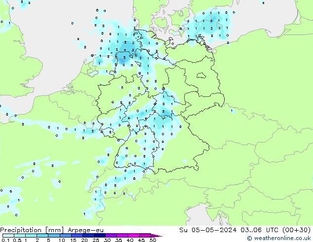 Niederschlag Arpege-eu So 05.05.2024 06 UTC