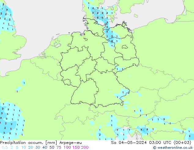 Precipitation accum. Arpege-eu So 04.05.2024 03 UTC
