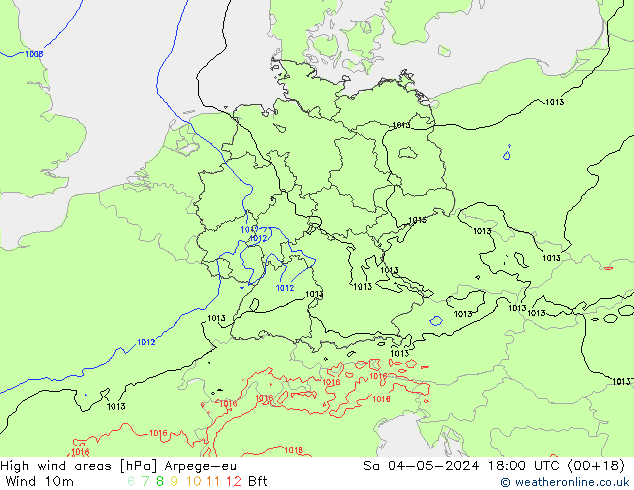 High wind areas Arpege-eu Sa 04.05.2024 18 UTC