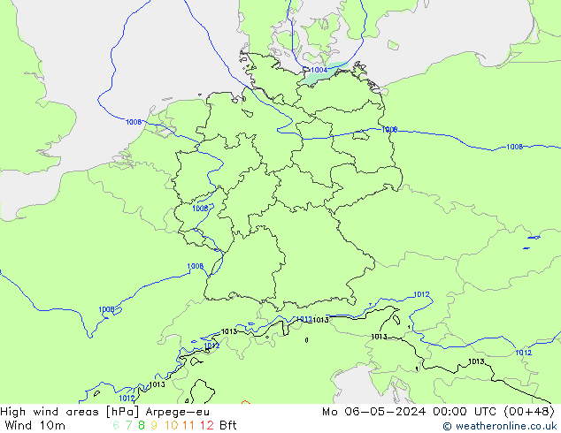 High wind areas Arpege-eu пн 06.05.2024 00 UTC