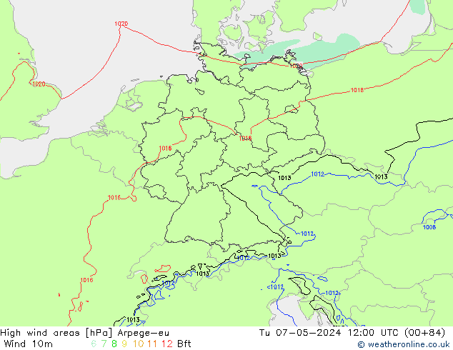 High wind areas Arpege-eu вт 07.05.2024 12 UTC