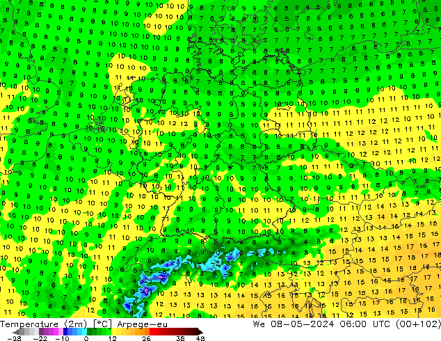 Temperature (2m) Arpege-eu We 08.05.2024 06 UTC