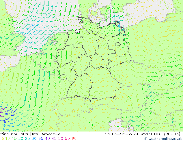 风 850 hPa Arpege-eu 星期六 04.05.2024 06 UTC