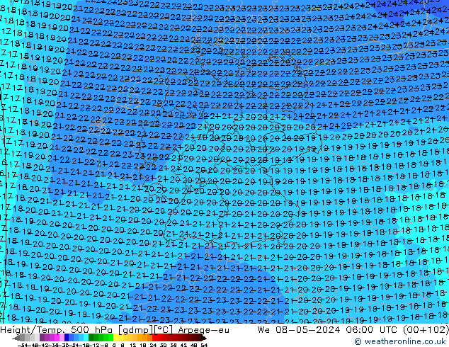 Géop./Temp. 500 hPa Arpege-eu mer 08.05.2024 06 UTC