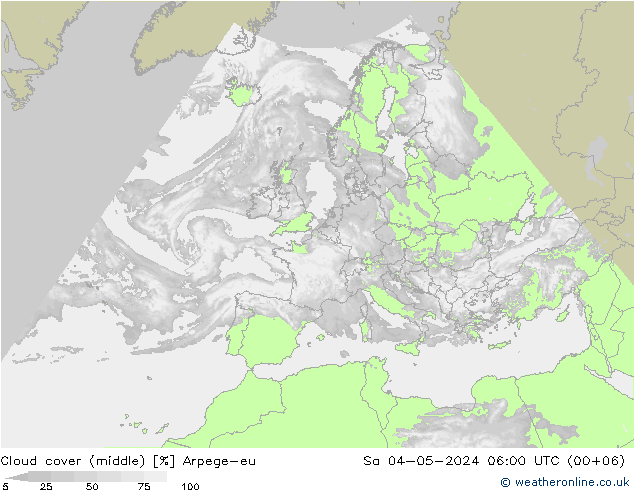 Cloud cover (middle) Arpege-eu Sa 04.05.2024 06 UTC