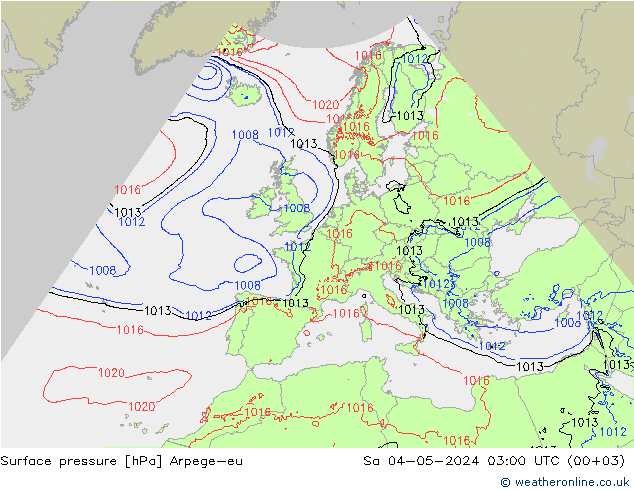 地面气压 Arpege-eu 星期六 04.05.2024 03 UTC
