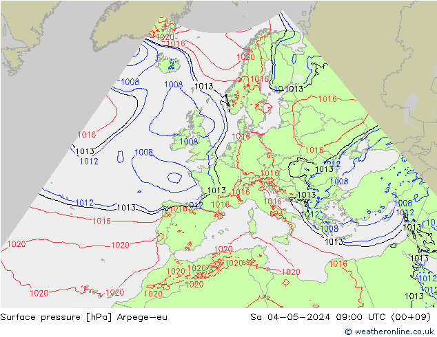 Atmosférický tlak Arpege-eu So 04.05.2024 09 UTC