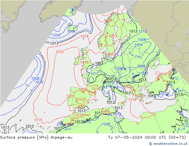 Surface pressure Arpege-eu Tu 07.05.2024 00 UTC