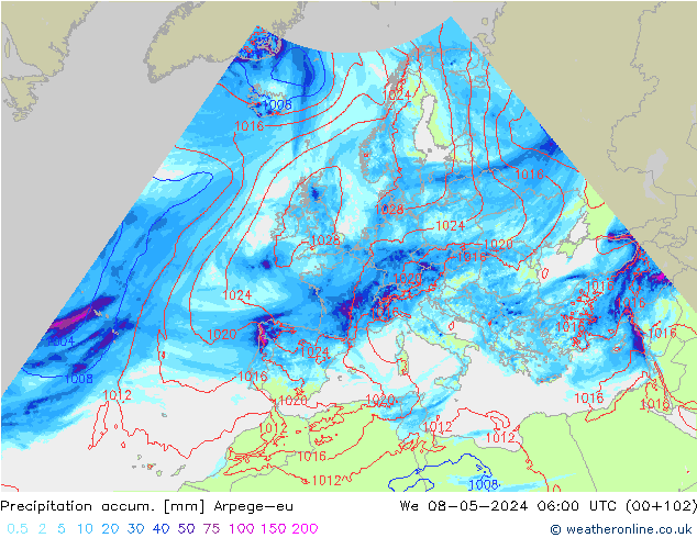 Precipitation accum. Arpege-eu We 08.05.2024 06 UTC