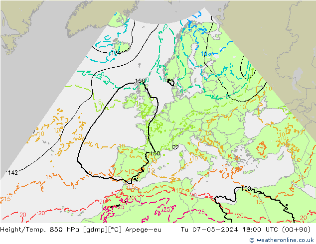 Height/Temp. 850 hPa Arpege-eu mar 07.05.2024 18 UTC