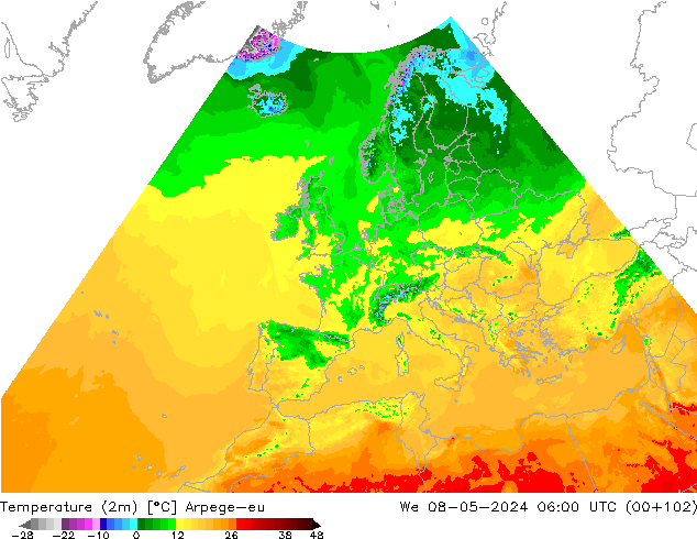 Temperature (2m) Arpege-eu We 08.05.2024 06 UTC