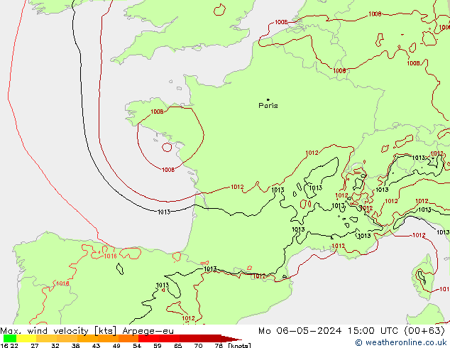 Maks. Rüzgar Hızı Arpege-eu Pzt 06.05.2024 15 UTC
