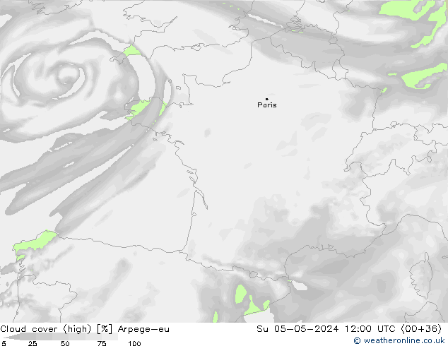 Bulutlar (yüksek) Arpege-eu Paz 05.05.2024 12 UTC