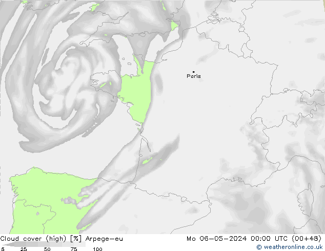 zachmurzenie (wysokie) Arpege-eu pon. 06.05.2024 00 UTC