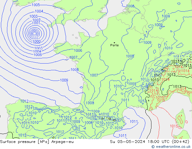 pressão do solo Arpege-eu Dom 05.05.2024 18 UTC