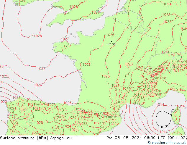 приземное давление Arpege-eu ср 08.05.2024 06 UTC