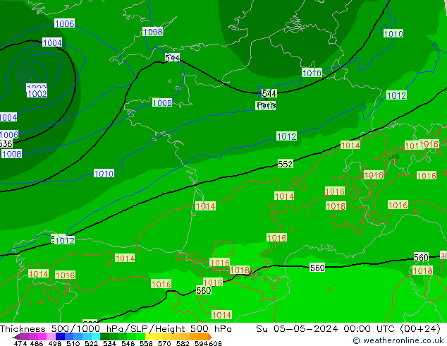 Thck 500-1000hPa Arpege-eu Su 05.05.2024 00 UTC