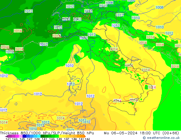 Thck 850-1000 hPa Arpege-eu Mo 06.05.2024 18 UTC