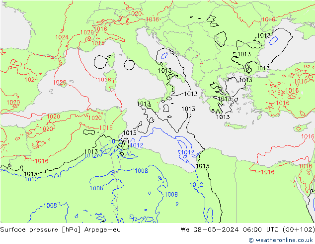 pressão do solo Arpege-eu Qua 08.05.2024 06 UTC
