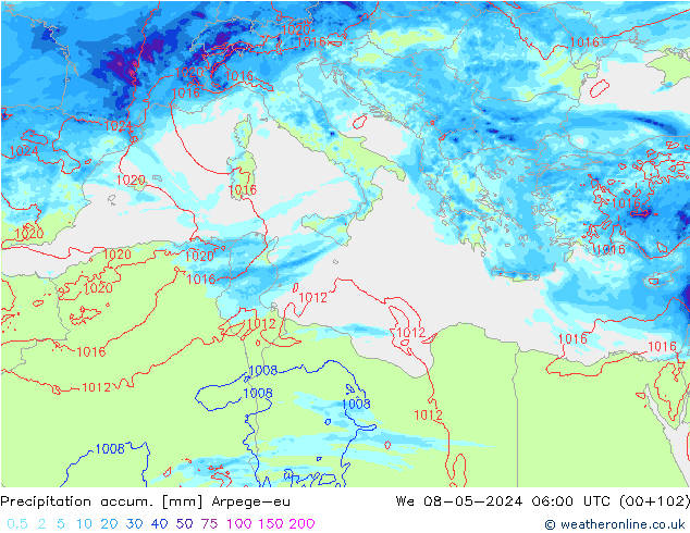Precipitation accum. Arpege-eu Qua 08.05.2024 06 UTC