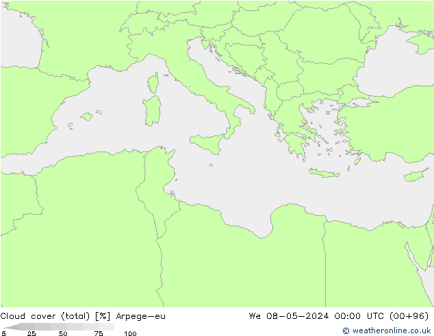 nuvens (total) Arpege-eu Qua 08.05.2024 00 UTC