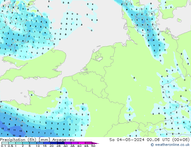 Precipitation (6h) Arpege-eu Sa 04.05.2024 06 UTC