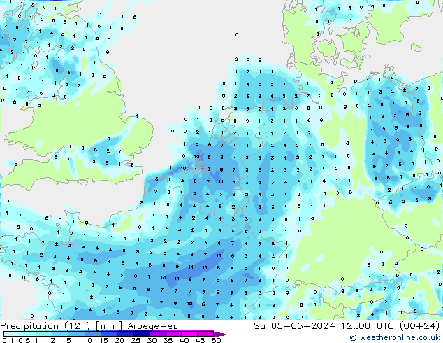 Precipitation (12h) Arpege-eu Ne 05.05.2024 00 UTC