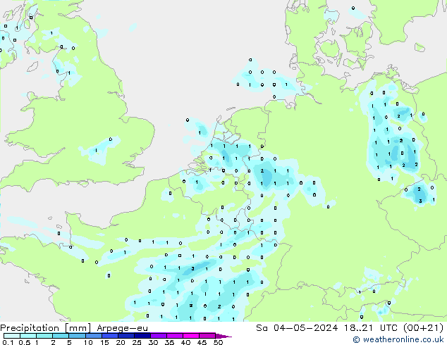 Precipitación Arpege-eu sáb 04.05.2024 21 UTC